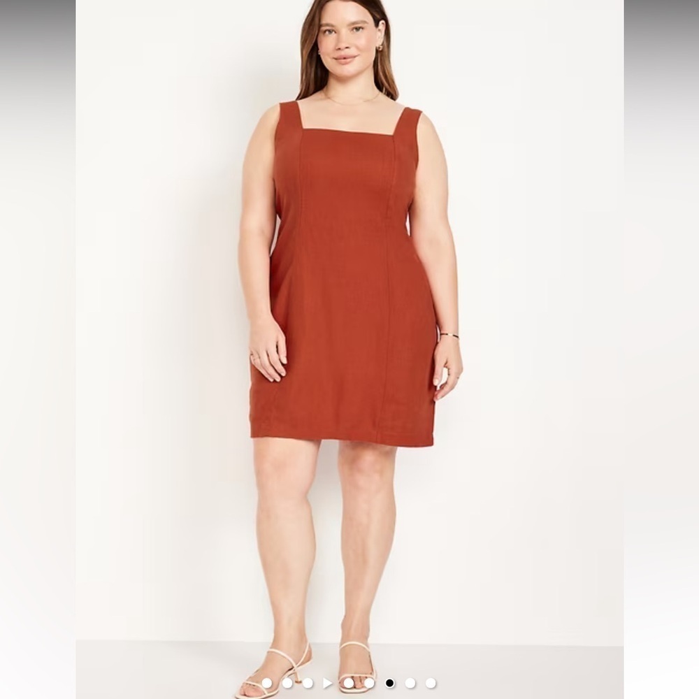 Old Navy Plus 2X Square-Neck Linen-Blend Mini Dress minimalist Retro womens Fall